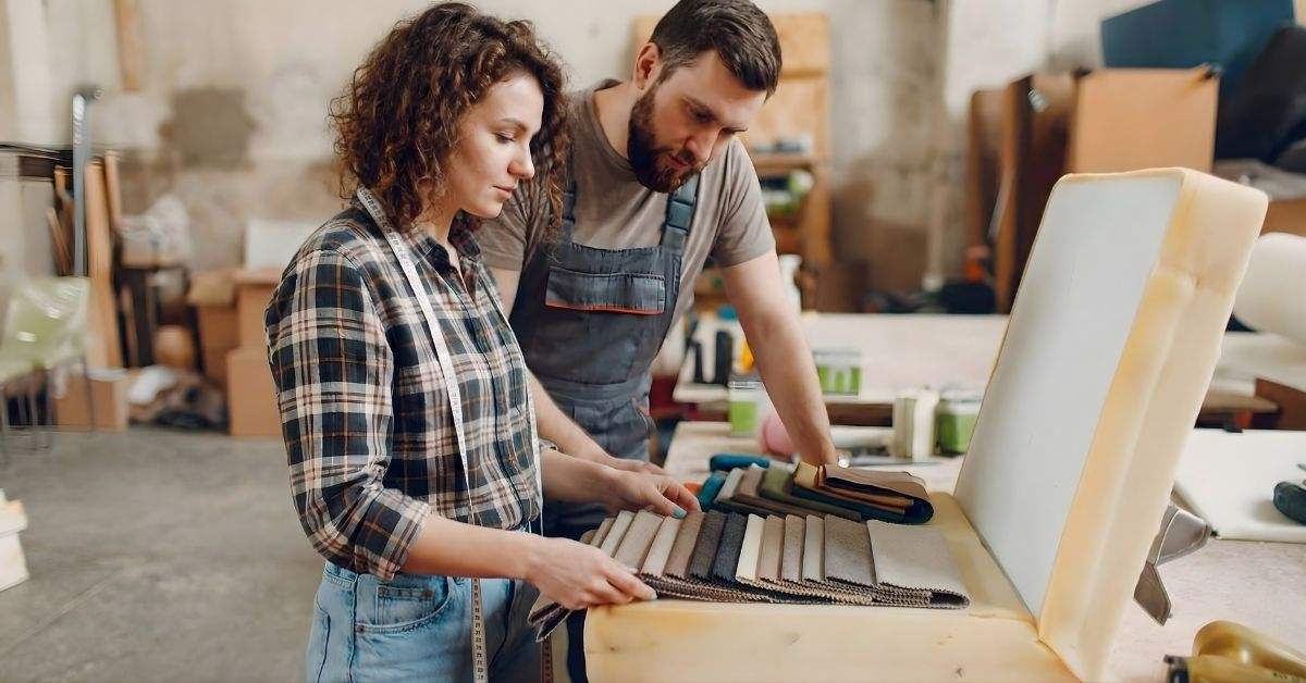 Des ouvriers choisissent de la mousse sur mesure pour un matelas
